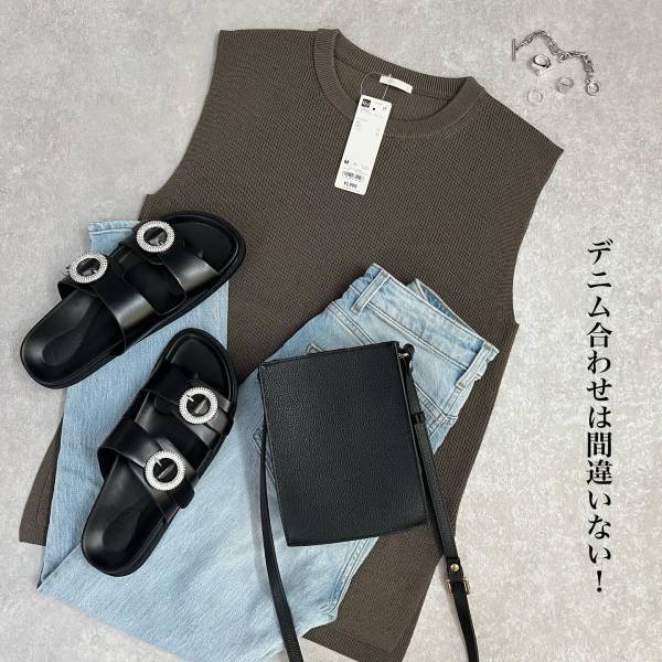 「オリーブ」色が「可愛い」！！【GU】「スリット」がポイントの”フレンチスリーブセーター”