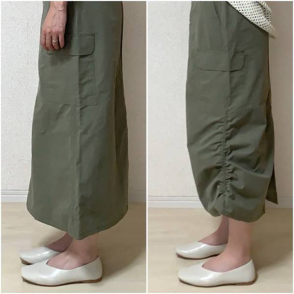 ＜大流行中＞ギャザーが可愛い～！【GU】の「低身長さんにもおすすめ」”カーゴロングスカート”