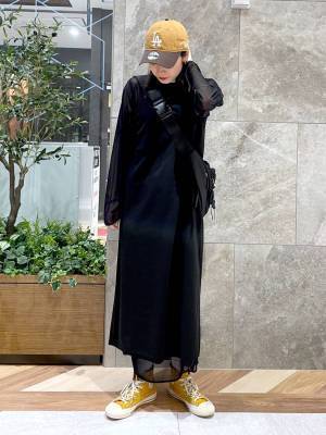 着心地＆デザイン満点♡【ジーナシス】Iラインで細見え♡「シアーワンピ」