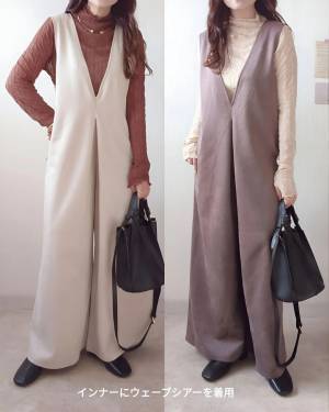 こりゃ褒められるわ♡【しまむら】淡色コーデにもハマる！ 「秋っぽサロペ」