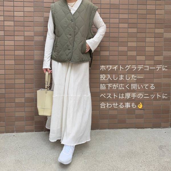 「シルエット」がかわいーー！！【しまむら】”キルティングベスト”で「メリハリ」コーデ