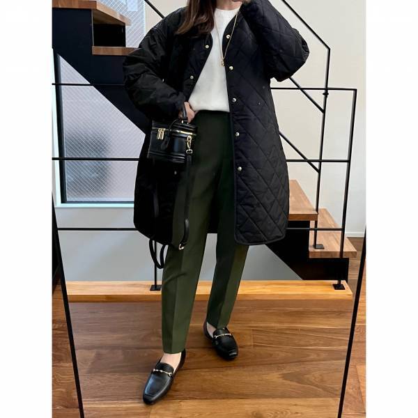 ＜この時期大活躍！＞「カーキ×ブラックは相性ピッタリ！」【ZARA】“キルティングアウター”おしゃれコーデ