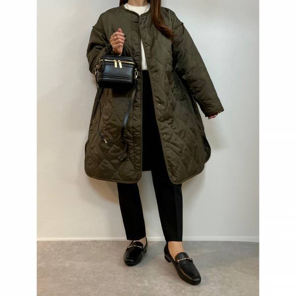 ＜この時期大活躍！＞「カーキ×ブラックは相性ピッタリ！」【ZARA】“キルティングアウター”おしゃれコーデ