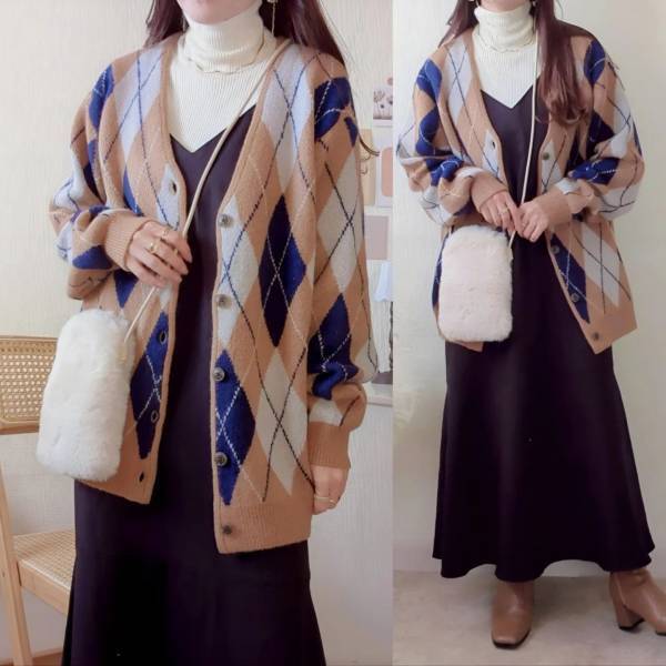 もっちりふわふわ♡【GU】カラー配色が可愛い！「アーガイルカーデ」
