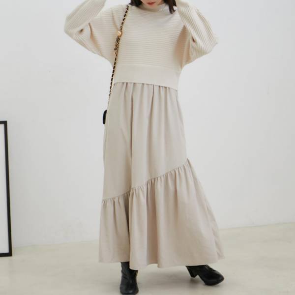 スタイルアップ効果抜群！これ１枚で着映え♡【ドッキングワンピ】