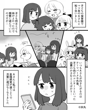 【ママ友の様子が…おかしい！？】他のママ友と登園中…『動向を探るメッセージ』が！？⇒その瞬間”気付いたこと”にゾッ…