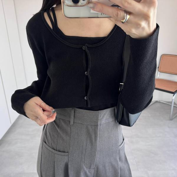 《セットで3,000円以下！？》【GU】”キャミ＋クロップド丈カーデ”の丈感が「今年顔」で可愛い♡