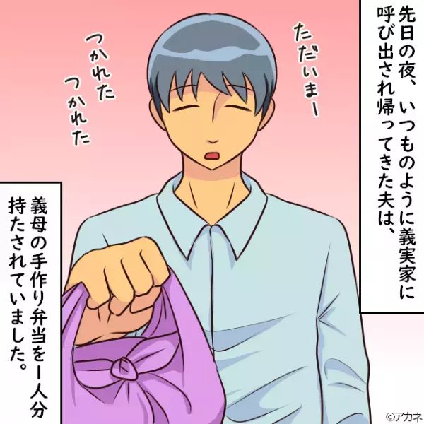 【プレッシャーをかけたお弁当】義実家に呼び出された夫が…弁当を持って帰宅！？→義母からの”無言の圧”にモヤモヤ…