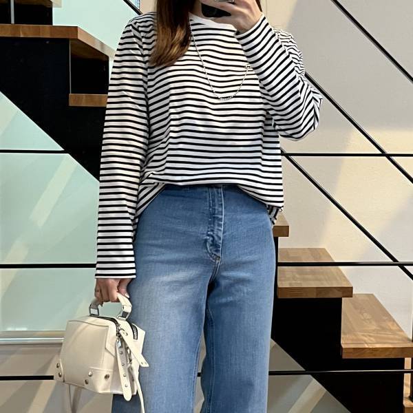 着回し抜群！【UNIQLO】の「ソフトコットンボーダーラウンドヘムT」のコーデ紹介