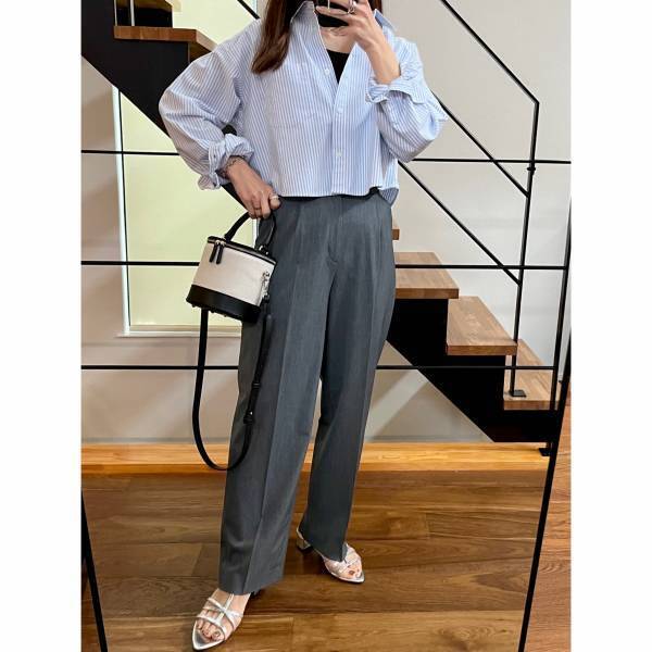 《シルエットが可愛い！》【GU】の”オックスフォードショートシャツ”の着回しコーデ