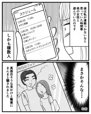 遠距離でも会いにくる誠実な彼氏！…のはずだった。⇒ある日彼の『辻褄の合わない部分』に違和感があり携帯を見ると…事態は急変！