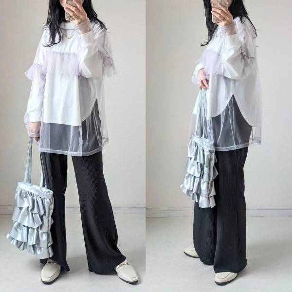か、かんわいいぃぃい♡【しまむら】レイヤードで今っぽコーデに！「チュールTシャツ」