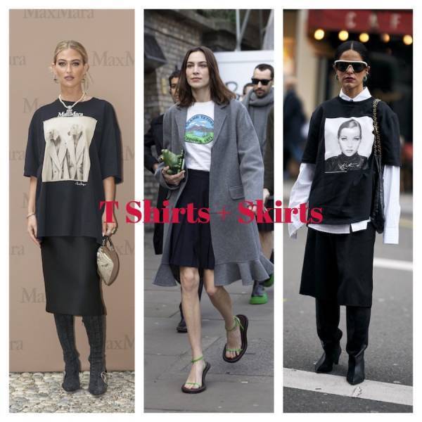 【ストリートスナップ】プリントTシャツをエレガントに着こなすには？ アレクサ・チャンらのTシャツ × スカートコーデ