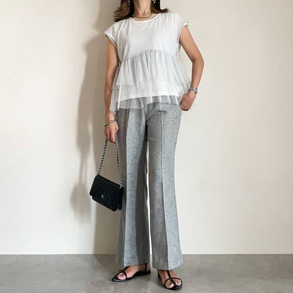 ほんのりラメ入り♡【しまむら】高見え間違いなしの「チュールドッキングトップス」