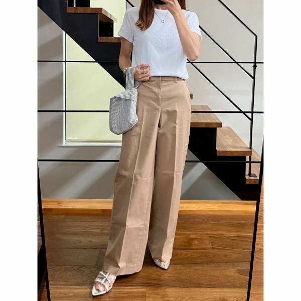 合わせやすいしシルエットもキレイ！【ユニクロ】「ワイドチノパンツ」着回しコーデ