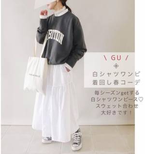 着回せて便利！【GU】ギャザー切り替えシャツワンピース