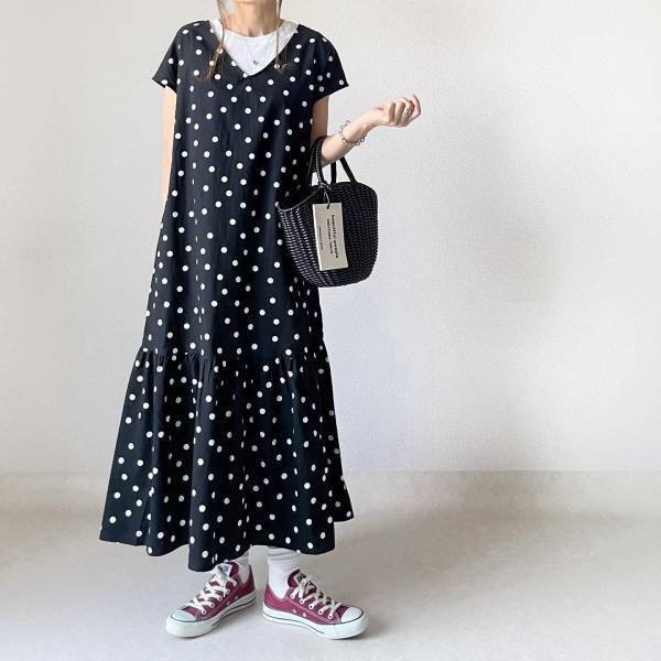 デザイン可愛すぎでしょ♡【GU 】ドット柄Vネックワンピで夏のおしゃれを制覇！