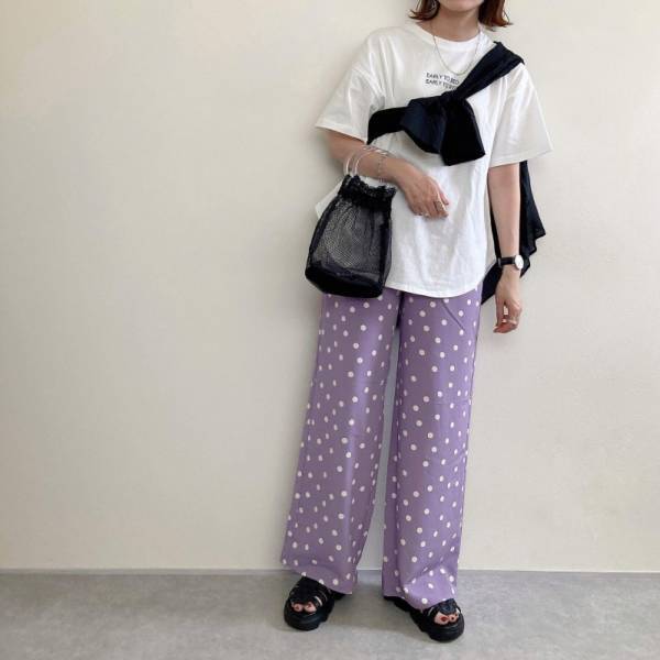 大人リラックスでいい女♡【GU】ドットプリントパンツはイロチ買いも正解！