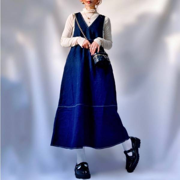 身長150cm台の小柄さんもおしゃれに着られる！【GU】Aラインのデニムジャンスカでつくる春コーデ