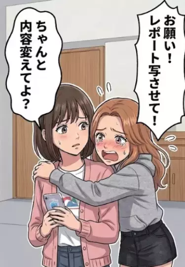 「出席票代わりに出しといてw」周りを利用してサボりまくりの迷惑女子。レポートを写したいと言われて渋々見せると⇒「こんなレポート評価不可です！」教授に呼び出されて“留年の危機”に・・・