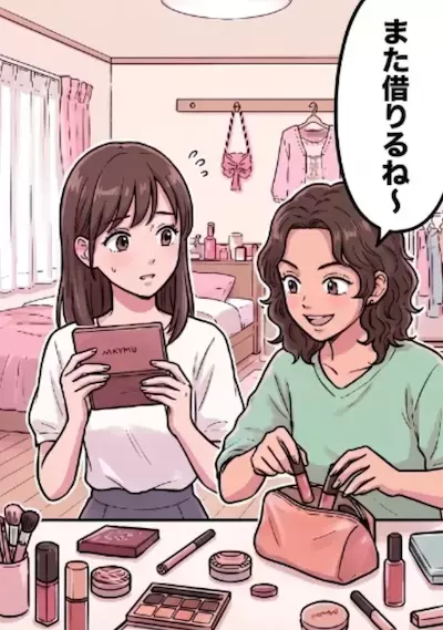 「あ、それ新作コスメ？今日も借りるね～！」人のモノをまるで自分のように勝手に使う友人…行動はエスカレートしていき⇒「その服もう着ないでしょ！タダでちょうだい」図々しすぎる要求まで・・・