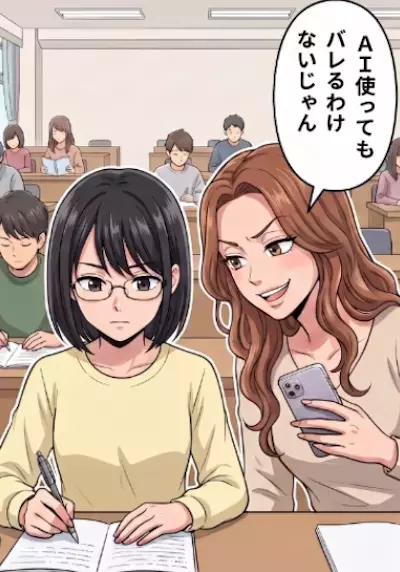 「AIに書かせてもバレるわけないじゃんw自力でレポート書くなんて時代遅れだね～！」AI使用禁止の授業で真面目にがんばる周囲をバカにする友人だったが⇒不正使用が教授にバレてしまい・・・