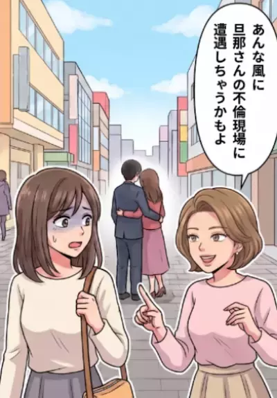 「うわ～サレ妻さんのおでましよw」「アンタの旦那ってあんな風に不倫してるんでしょ」嫌味なママ友が指さした先にいたのは…なんとママ友の旦那さん！？⇒女性と密着している現場を目撃して・・・