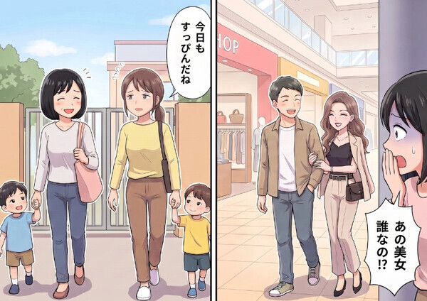 「今日もノーメイクで来ちゃった～」毎日すっぴんで保育園に来る親近感たっぷりのママ友。しかし、彼女の旦那さんが美女と堂々デート！？⇒不倫疑惑の真相とは・・・
