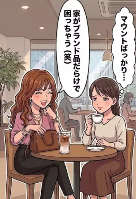 「彼氏とタワマンに住んでるの♡」「その服安っぽくない？ｗ」プライド高すぎ友人のマウントが止まらなくて大迷惑！しかし、知人に声をかけられてしまい⇒友人の“誰にも言えない秘密”が明らかに・・・