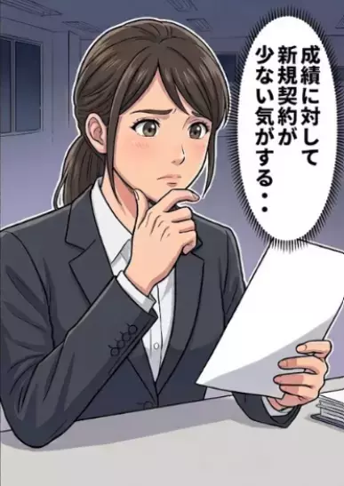 「今日も新規開拓と顧客訪問に行ってきます！」毎日のように朝から夕方まで営業に励む熱心な先輩⇒「うーん、契約数に対して新規が少なすぎる気がするなぁ」先輩の仕事の実態が気になって・・・