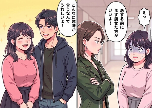 「アンタさぁ～恋する前に、まず痩せた方がいいよw」ぽっちゃり体型の私がイケメンと仲良くなったら、マウント友人からの嫉妬攻撃が！？⇒さらに意中の彼の前で“信じられない暴露”をされて・・・